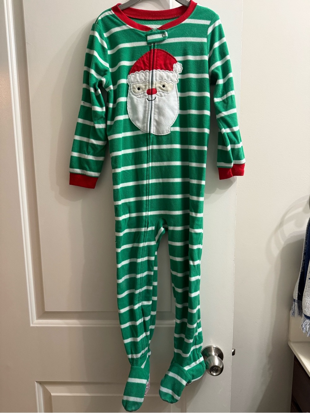 Just One You by Carter's Green & White Striped Santa Footed One-Piece